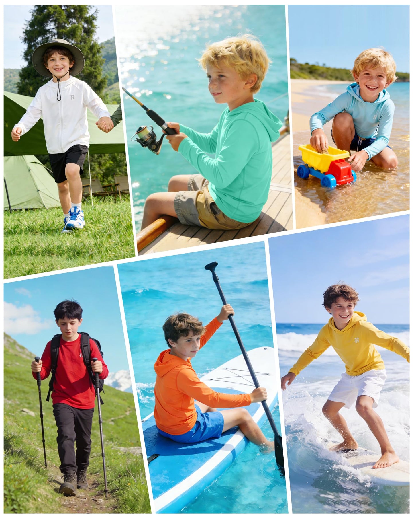 Runhit Boys & Toddler UPF 50+ Rash Guard Hoodie Kids UV Sun Protection Long Sleeve Shirt for Fishing Outdoor Beach Camping