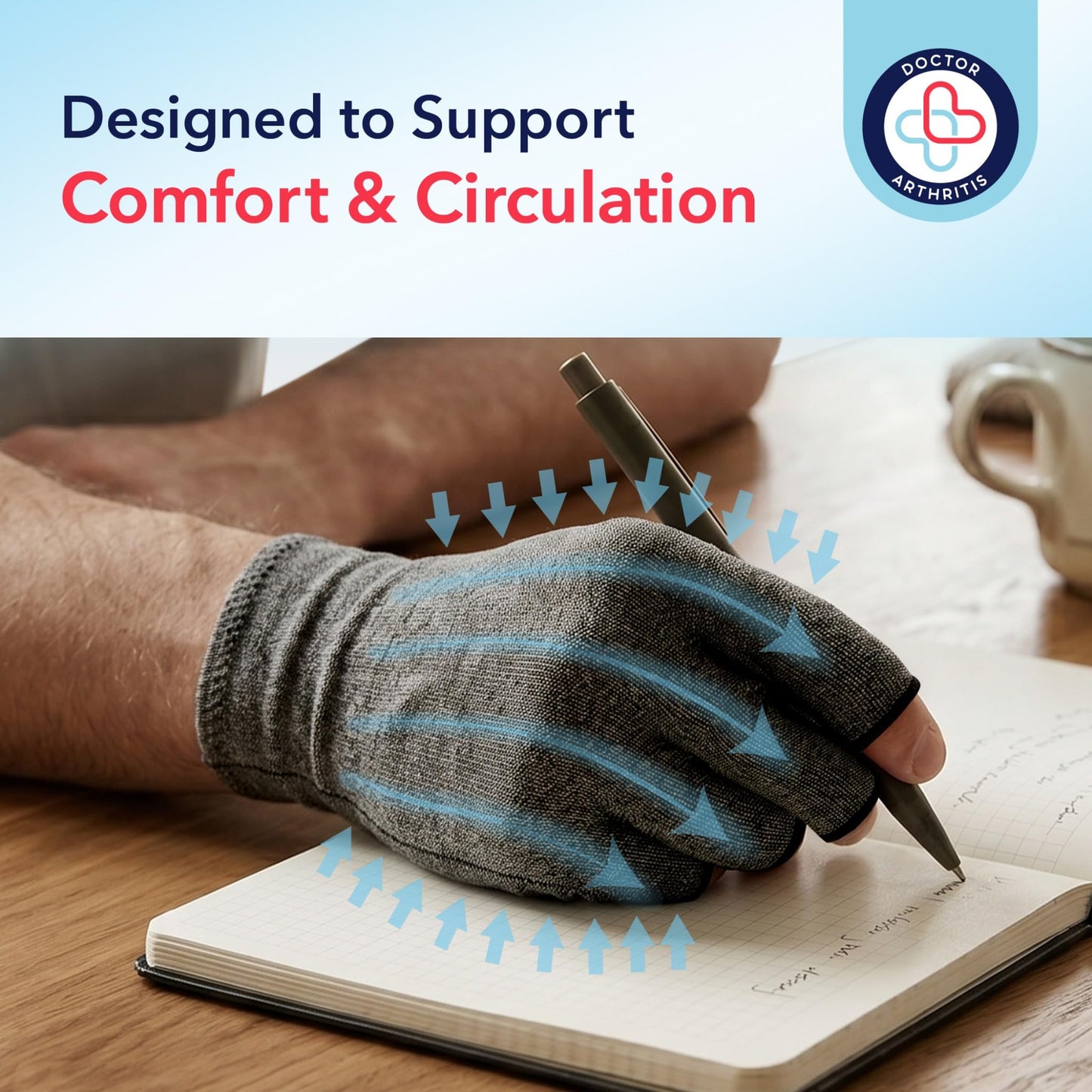Doctor Developed Compression Gloves for Women and Men/Open-Finger Arthritis Gloves/Typing Gloves/Hand Compression Gloves for Arthritis & Carpal Tunnel, With Doctor Handbook (Grey, S)