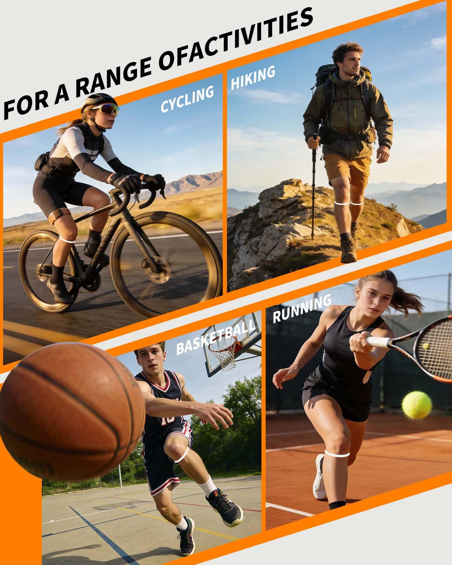 2PCS Patella Band for Knee Pain Relief, Silicone Patellar Tendon Support Strap Brace for Basketball, Running, Jumpers Knee, Tennis, Tendonitis, Soccer and Hiking, Women and Men, Includes Storage Bag (White)