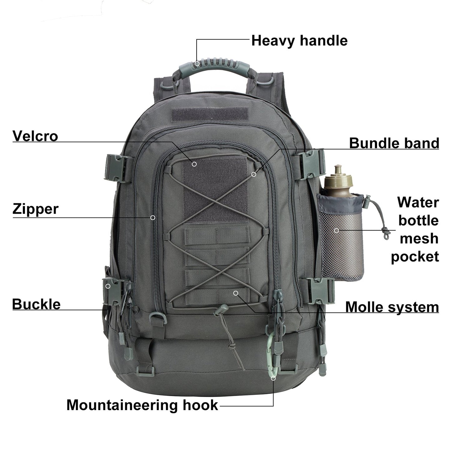 ZSearARMY Large Tactical Backpack for Men Military Backpack with DIY System for Travel, Work,Camping,Hunting,Hiking,Sports (GRAY)