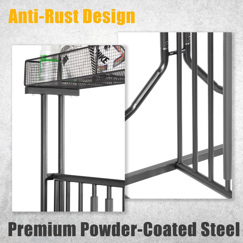 CyclingDeal 3 to 5 Bike Floor Parking Rack with Storage Basket - for Storing 20"-29" MTB Road Hybrid Kids Bikes - Bicycle Storage in Garage at Home