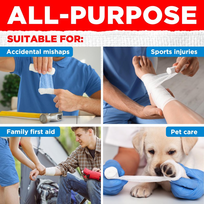36 Gauze Rolls - 3" x 4.1yd - Soft and Breathable Rolled Gauze - Latex-Free Premium Individually Wrapped Bandages with Bonus Tape - First Aid Conforming Stretch Wrap for Wound Care - Vet Wrap