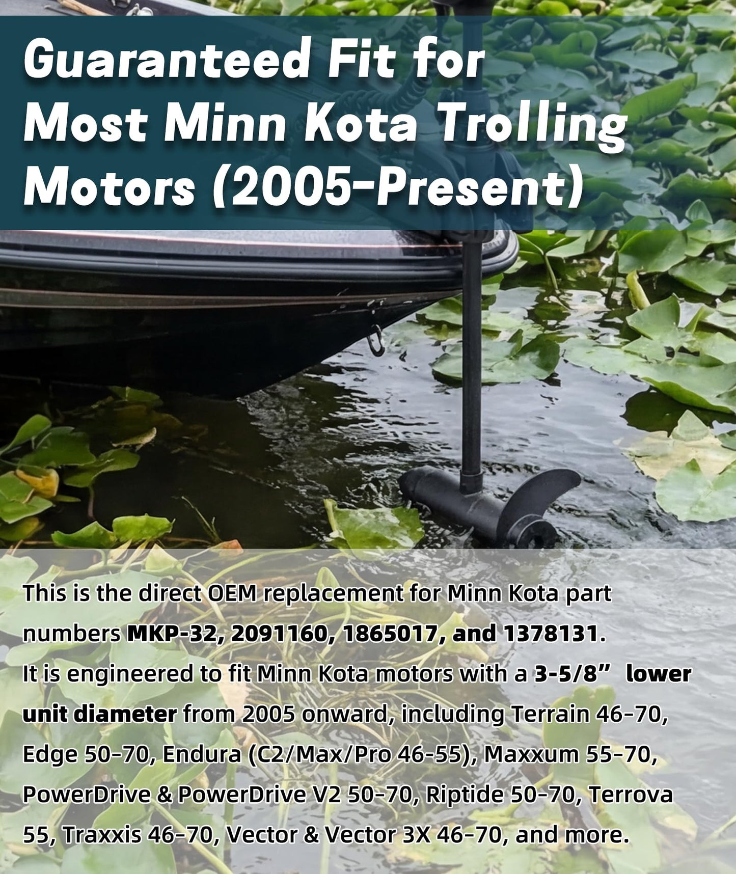 MKP-32 Weedless Wedge 2 Prop Replacement for Minn Kota Prop, Minn Kota– Fits 3-5/8” Motors Diameter for Edge, Endura, PowerDrive, Riptide 50-70lb – Trolling Motor Propeller Replaces 2091160 1865017