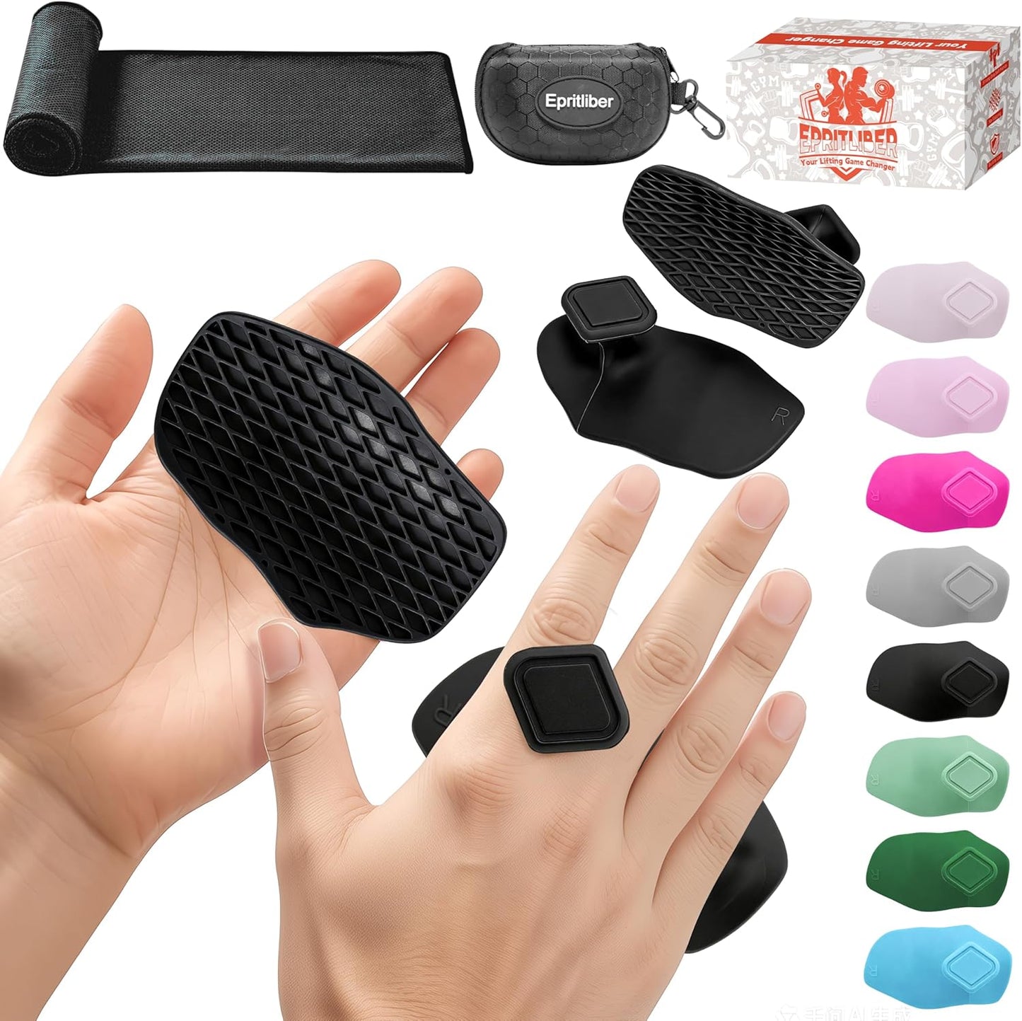 Silicone Workout Grips Kit - Weight Lifting Gloves Alternative | Includes Gym Towel & Storage Case, Palm Protection Pads for Dumbbells & Barbells