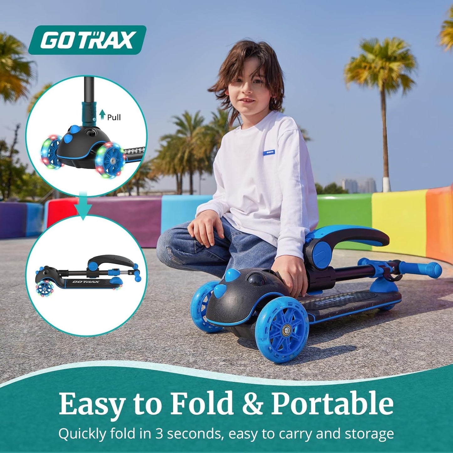 Gotrax KS3 Pro Folding Kick Scooter for Kids - Removable Seat, Light-Up Wheels & Adjustable Handlebar | Ages 2-8