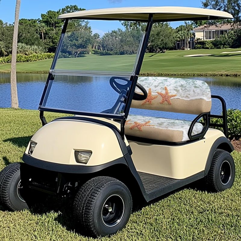 Bulopur Universal Golf Cart Seat Covers Kit Beach Starfish Golf Cart Front Seat Blanket Soft Elastic Golfcart Seats Covers Compatible with EZGO Txt & Club Car
