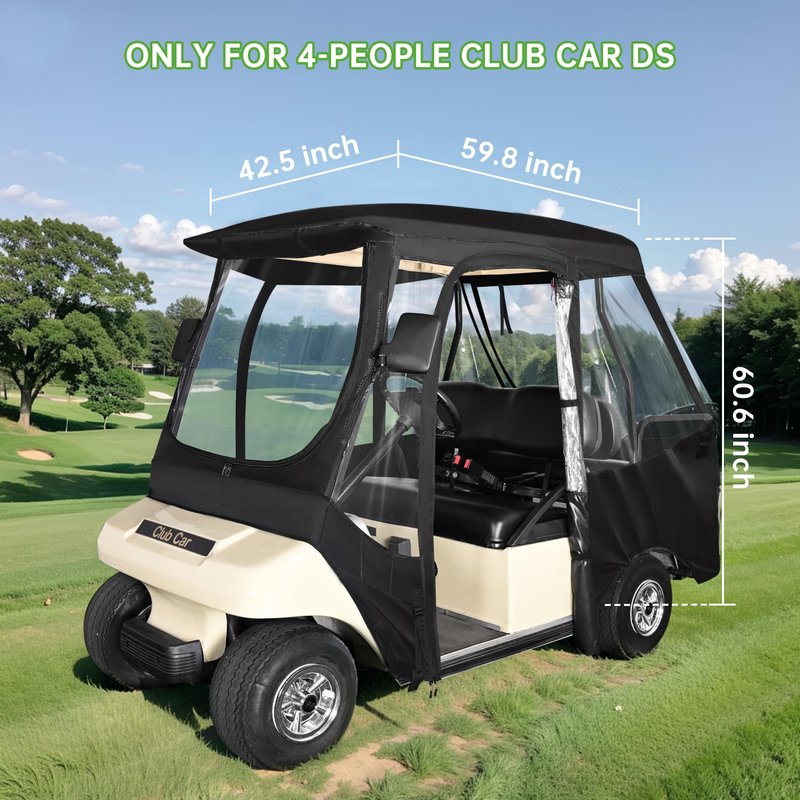 10L0L Golf Cart Enclosure for Club Car DS 4 Passenger (2+2), Waterproof 420D Oxford Rain Cover with Clear PVC Windows, Side Mirror Openings & Rear Light Visibility, All-Weather Driving Protection