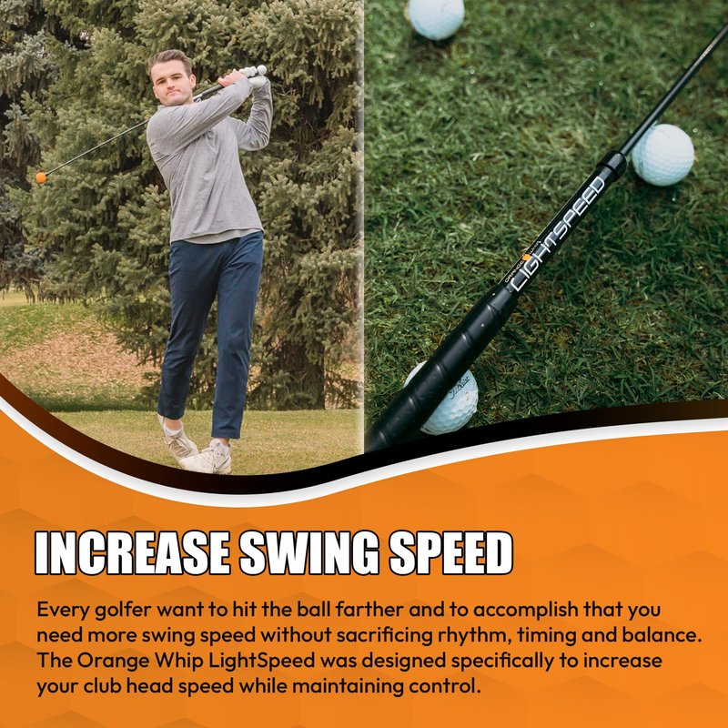 Orange Whip Lightspeed Golf Swing Trainer Aid Patented & Made in USA- Speed Stick Improves Speed, Distance and Accuracy (45")