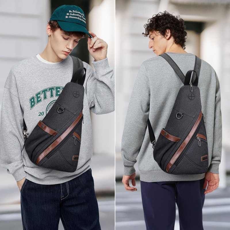 WITZMAN Canvas Sling Bag for Men Women Convertible Sling Backpack Crossbody Vintage Chest Bag Travel Casual Daypack（A8003 Black）