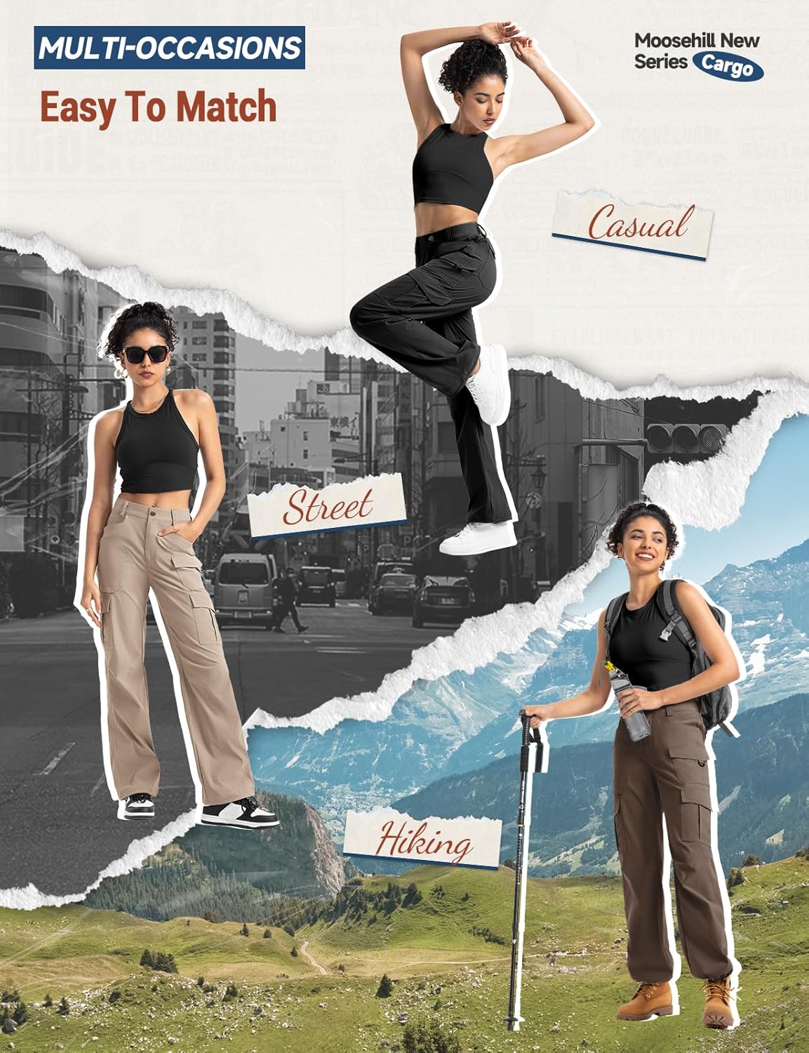 Women's Cargo Hiking Pants - High-Waisted, Water-Resistant, Lightweight Stretch for Outdoor Adventures | Casual Fit