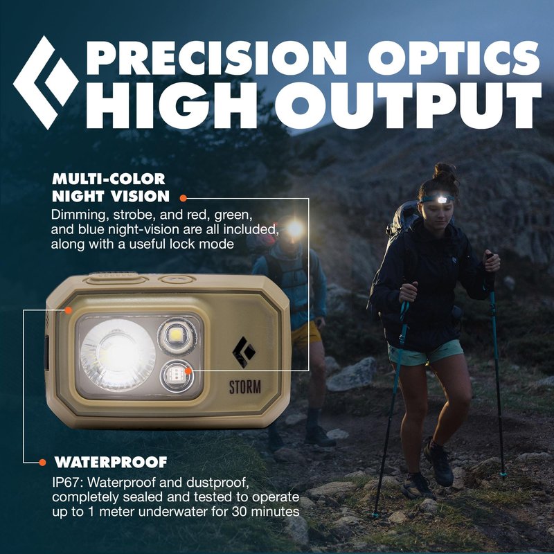 BLACK DIAMOND Storm 450 Headlamp | 450 Lumens Brightness | Waterproof & Dimmable | 3X AAA Battery Operated (Included | Camping, Hiking, Running | Ops Dark Tan