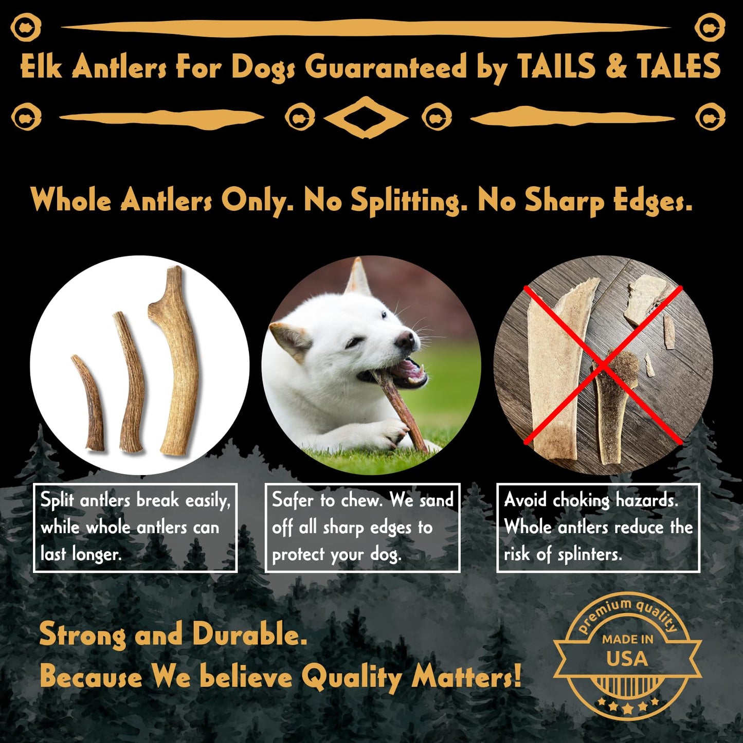 Jumbo Whole Elk Antler for Dogs, 9-11" Dog Bones for Aggressive Chewers