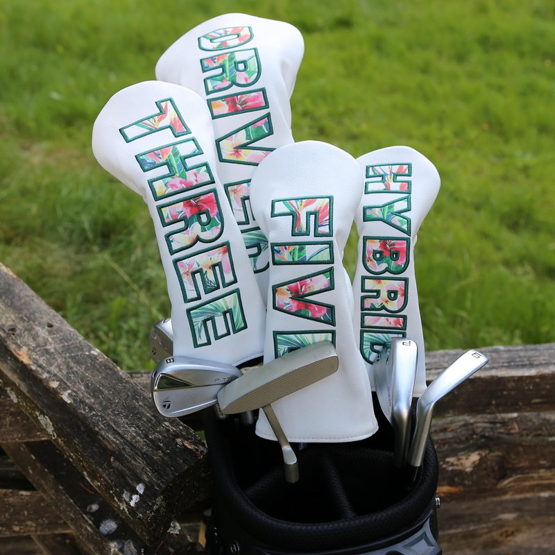 Golf Club Head Covers - Premium Leather Driver, 3 & 5 Fairway Wood, Hybrid Headcovers, Putter Covers for Blade and Mallet, and Alignment Stick Covers (Set)
