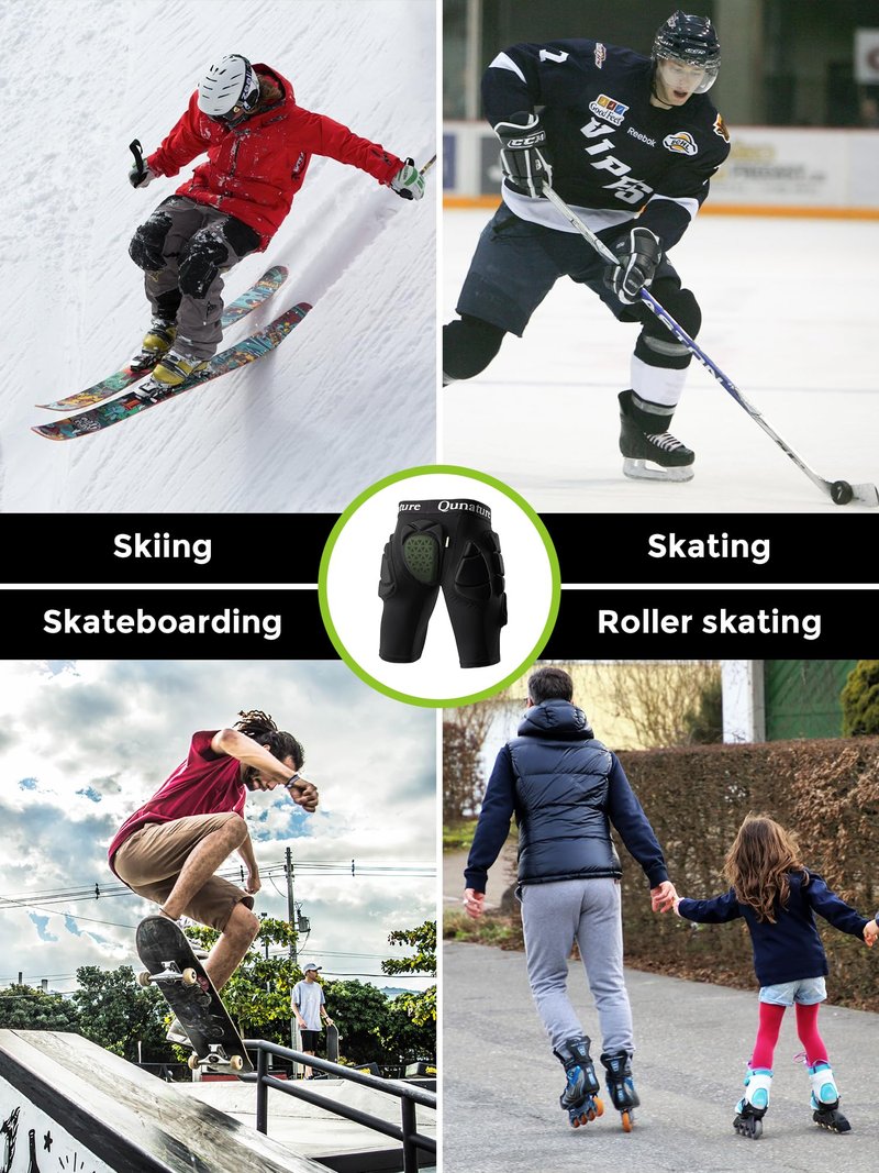 Qunature Protective Padded Shorts Ergonomic Design -5 Zone Concept Easy Layering Under Outer Pants , ESA - Certified Shock - Absorbing for Snowboard,Skate and Ski Waist：78-88CM