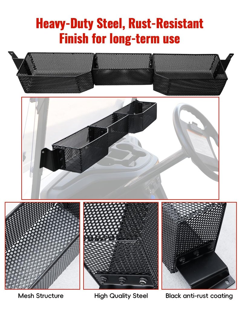 LUXEMOTO Inner Front Storage Basket for Yamaha G29, Large Compartments Dashboard Front Storage Tray Organizer for Yamaha G29 and Drive 2 Golf Cart Accessories, No Drilling