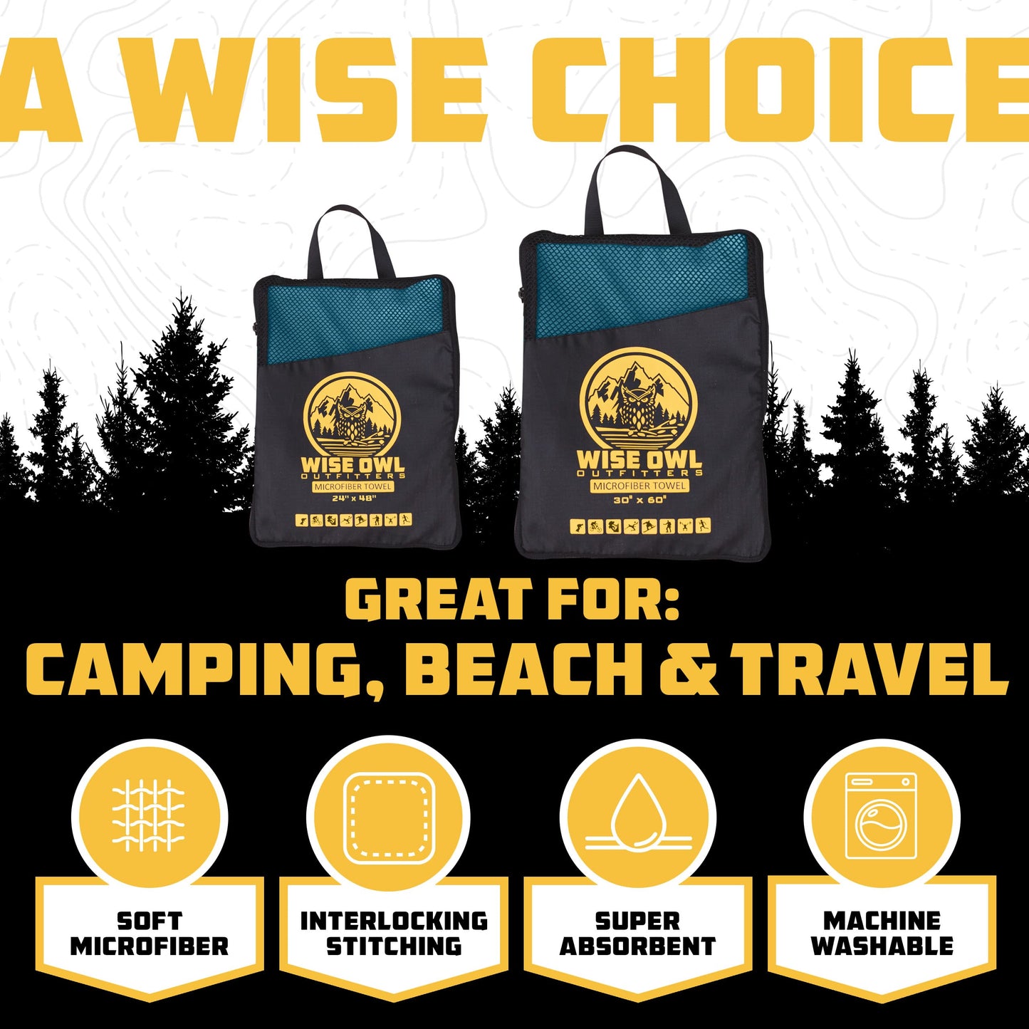 Wise Owl Outfitters Camping Towel - Camping Accessories, Quick Dry Microfiber Towel for Travel, Hiking, Yoga, Workout, and Backpacking, Marine Blue