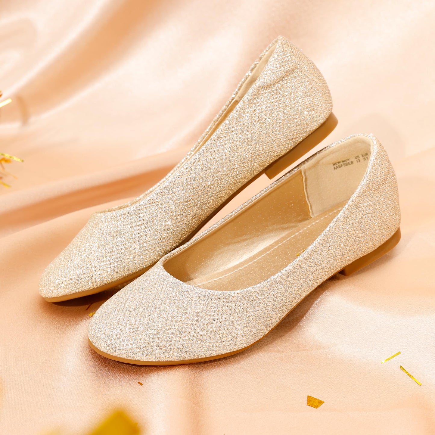 DREAM PAIRS Girls Dress Shoes Slip on Ballerina Flats for Wedding/Party,Size 1 Little Kid,Gold/Glitter,MUY