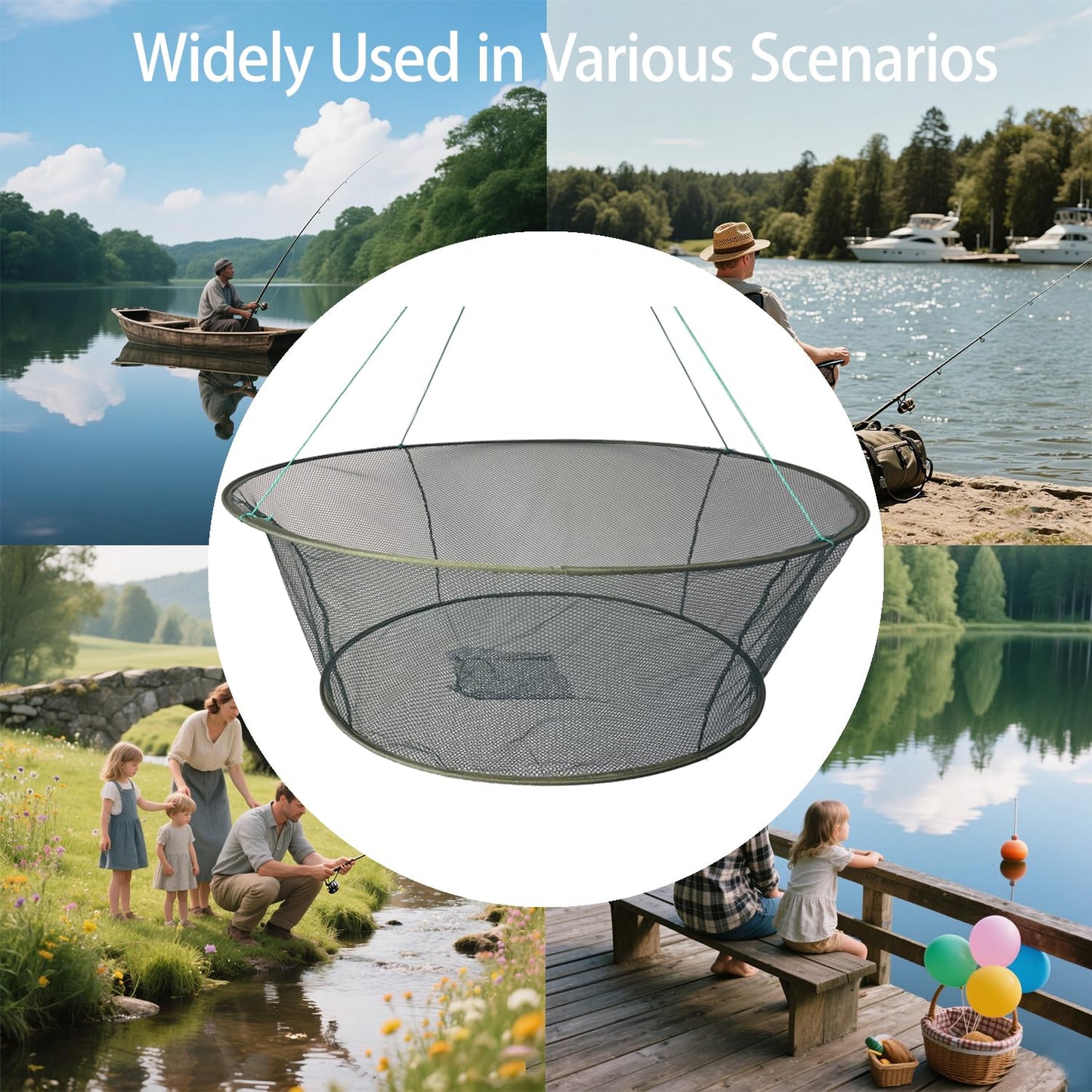 2 Pcs Foldable Fishing Net,Crab Traps, Minnow Trap,Versatile Hand Casting Cage for Crabs Minnows Lobster Shrimp Crawfish and More