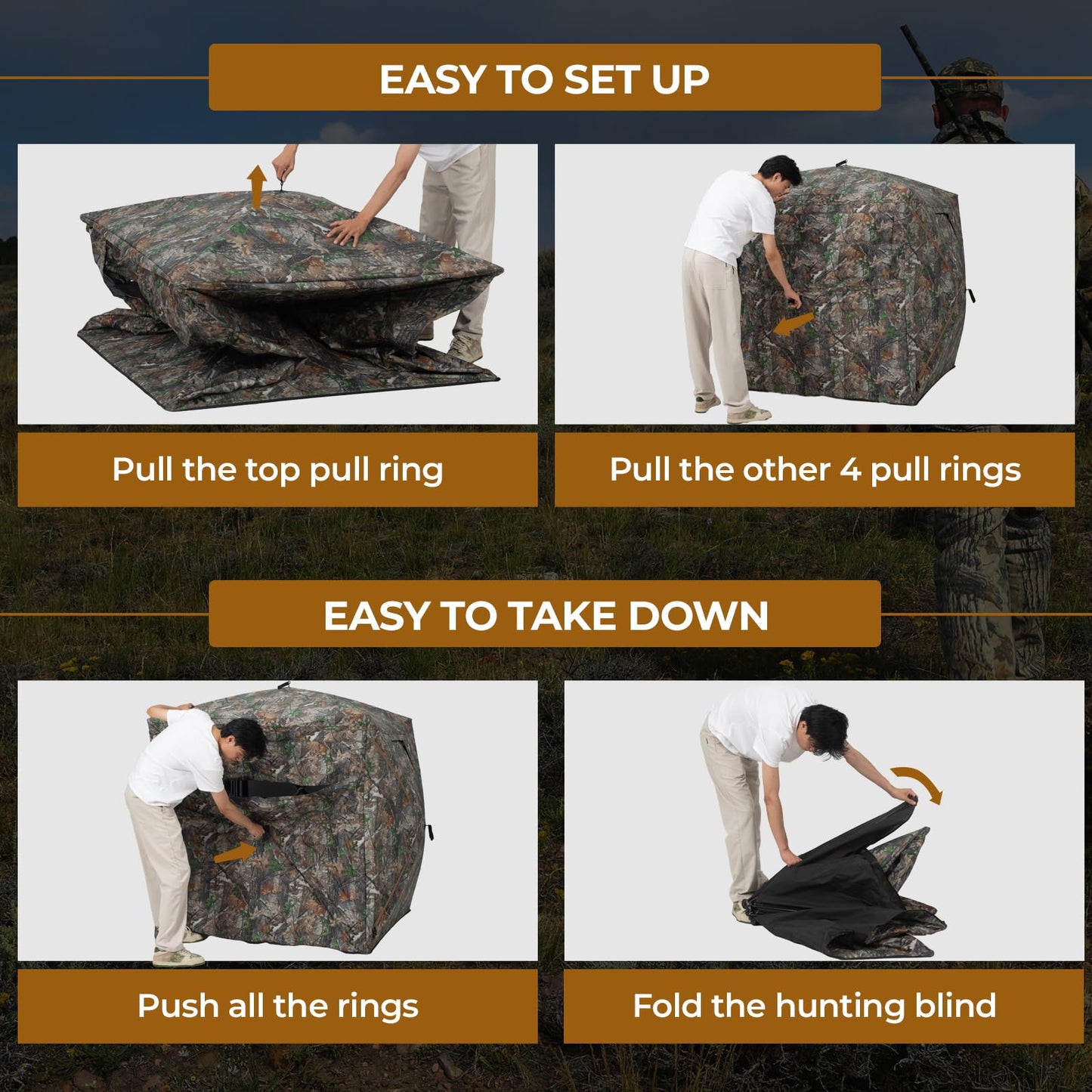 HUNTSEN Hunting Blind 270° See Through 3-4 Person Ground Blind Pop Up Deer Blind for Hunting with Carring Bag - Portable Durable Blind for Turkey and Deer Tent