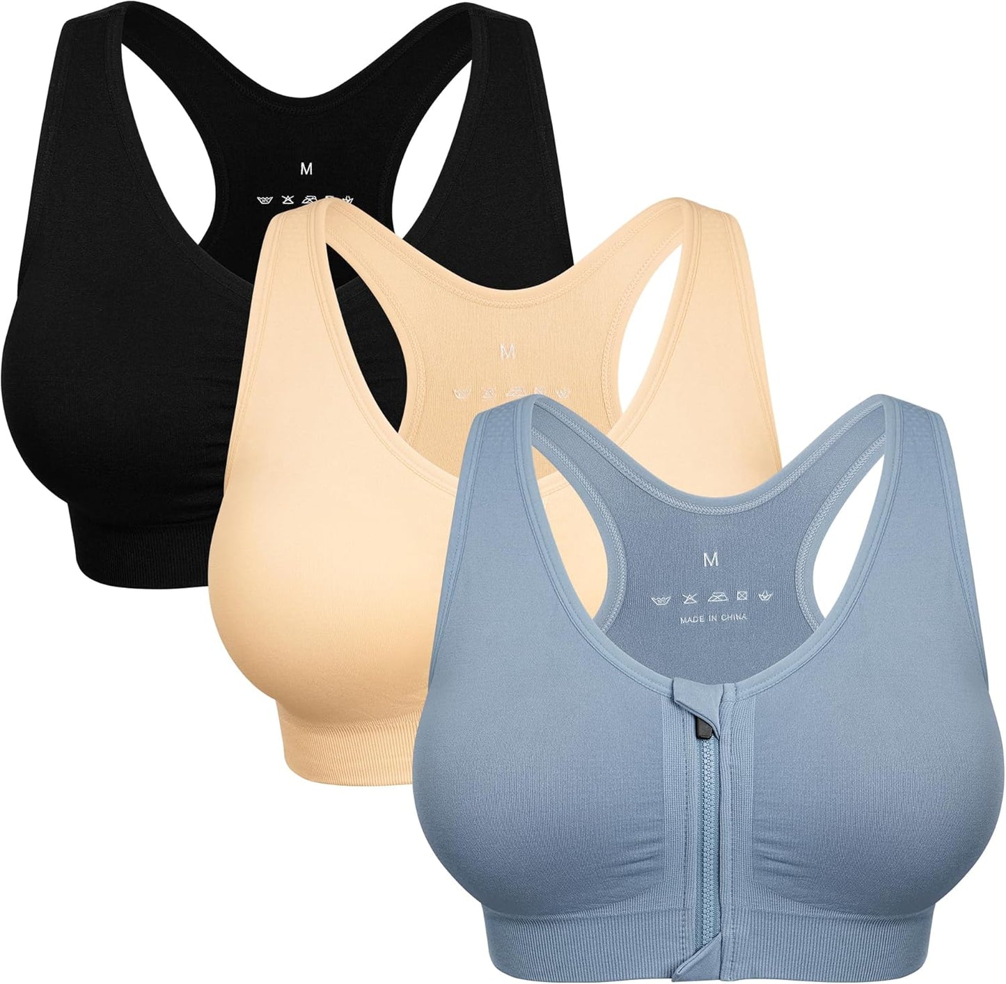 Women's Wireless Zip Front Sports Bra - Post-Surgery Comfort for Active Yoga | Soft & Supportive