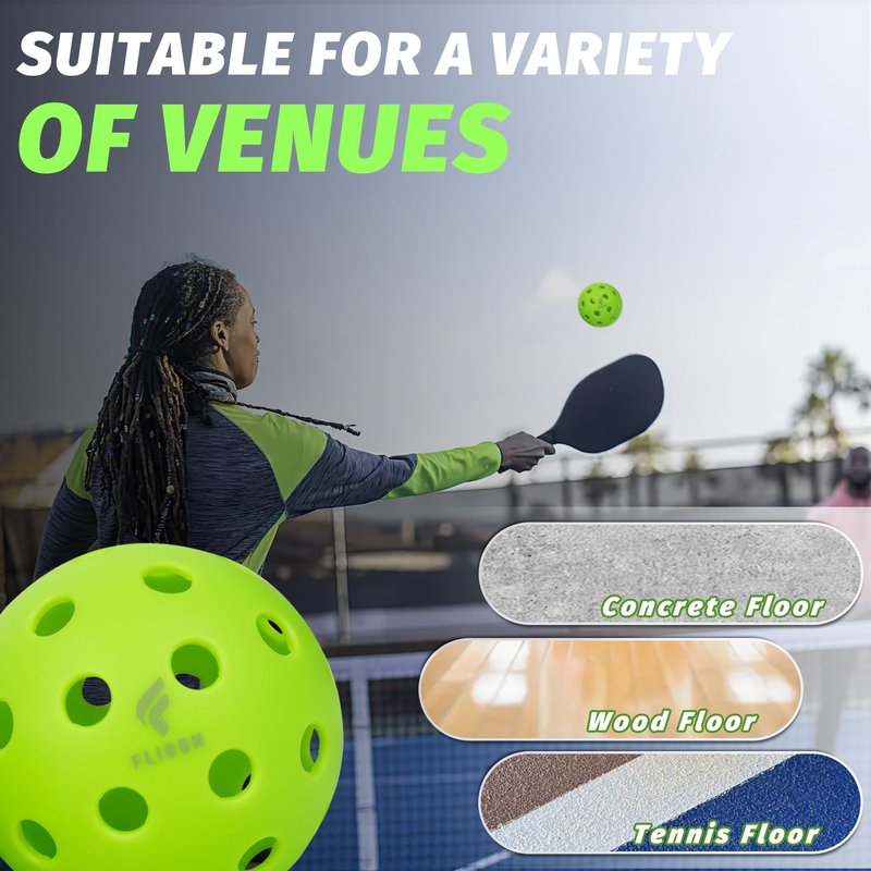 Gustamucho Fligon Pickleball Balls, 12-Pack, Pickleball Balls 40-Hole Outdoor Design, High Bounce, True Flight & Durability for All Skill Levels（Green）