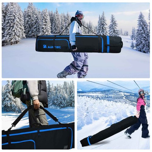 AUMTISC Padded Snowboard Bag for Air Travel, Snow Board Travel Bags Case for Flying, Ski Storage Bags for Boots and Equipment, Adjustable Length in 156cm - 181cm