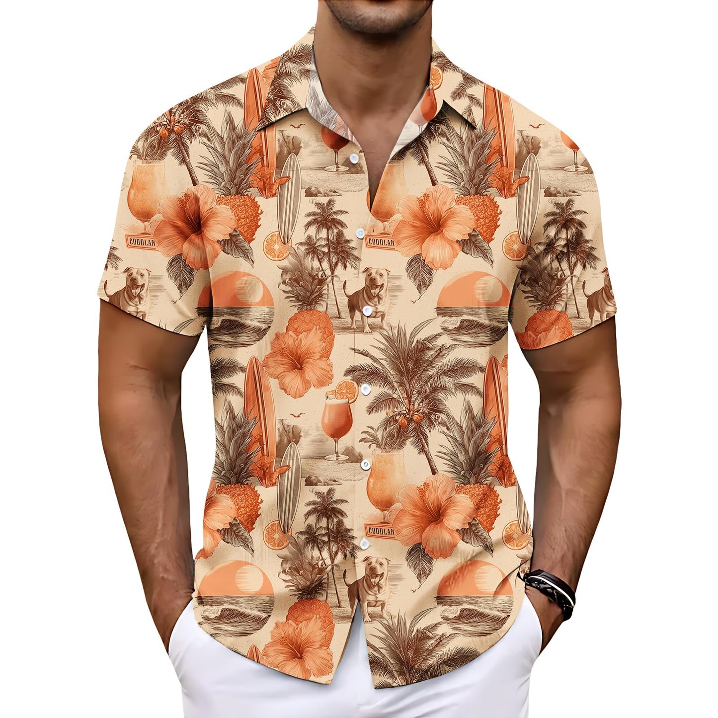 Mens Hawaiian Button Up Shirt Beach Vacation Cruise Tee Summer Tropical Palm Leaf Shirts Casual Unique Pattern Comfy Tops