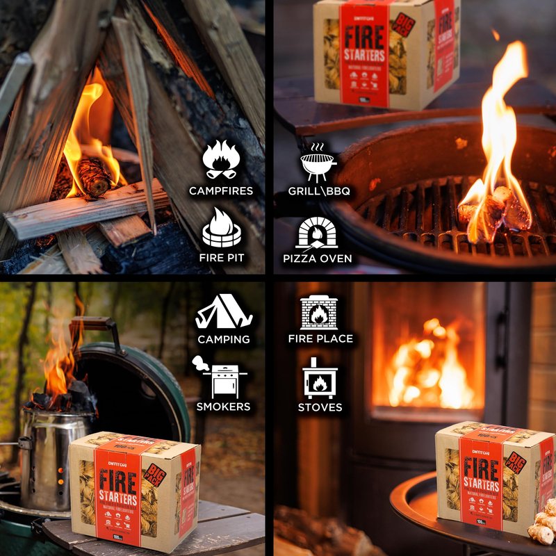 DIMTORI 100 pcs Fire Starter - Natural Fire Starters for Campfires, Fire Pit, Pizza Oven, Fireplace, Smoker, BBQ, Pellet Stove & Wood - Fire Starters for Grill, Charcoal Starter