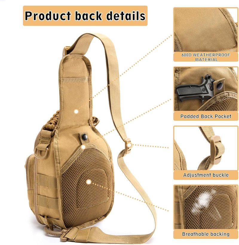 Tactical Sling Backpack - Military Rover Crossbody Bag for Travel & Outdoor | Khaki Color