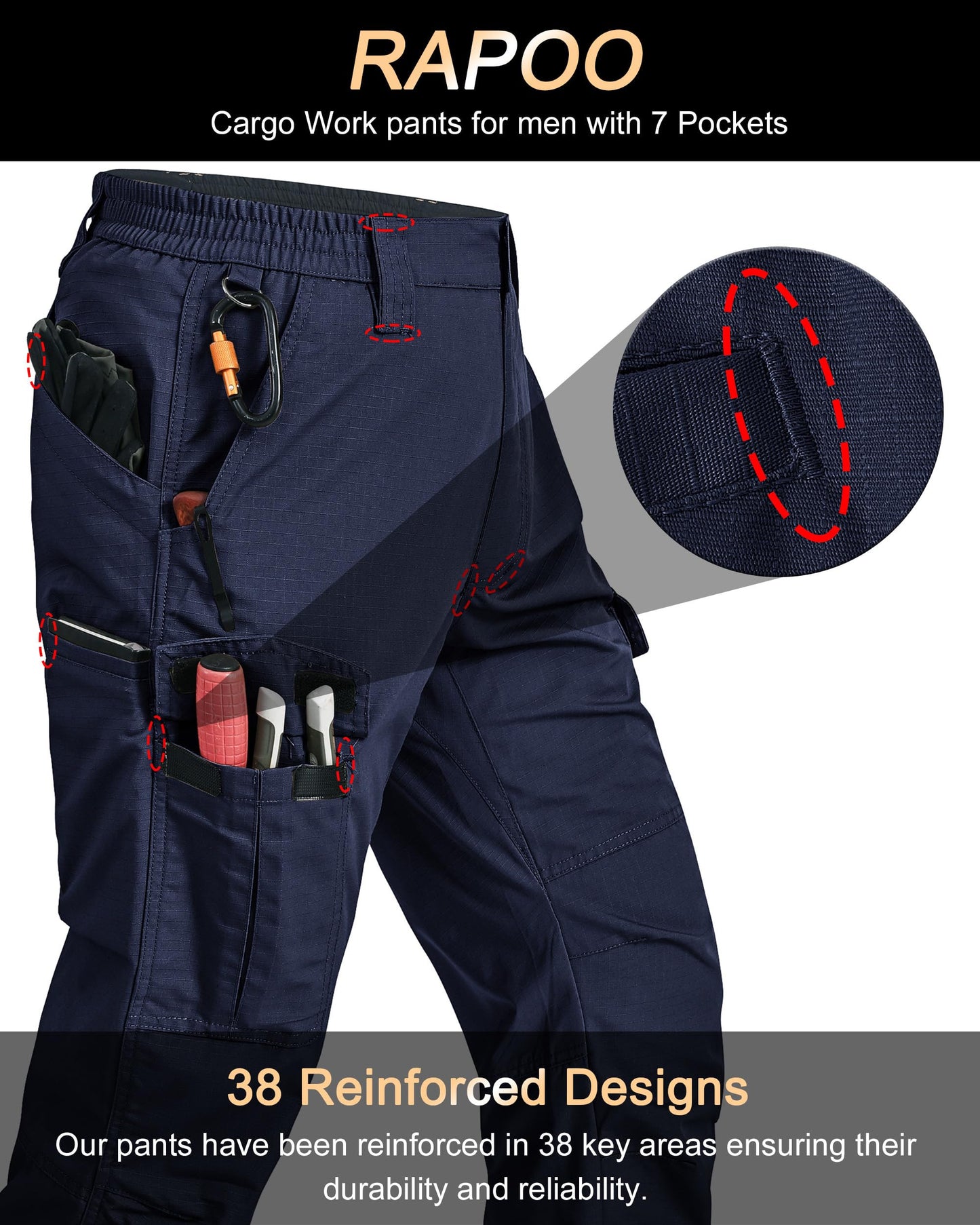 Rapoo Tactical Pants for Men Cargo Working Fishing Hiking Pants for Men with Pockets Mens Construction Outdoor Pants Navy 32Wx34L
