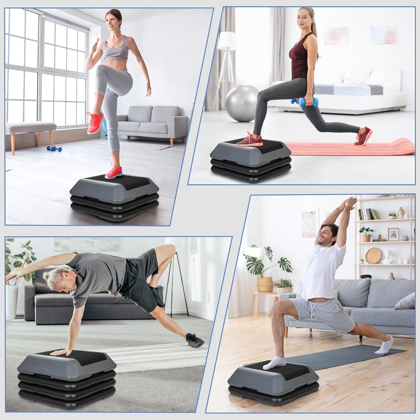 16 Inch Aerobic Step Platform - Adjustable Mini Exercise Stepper for Home Gym | Cardio Strength Training with 4 Risers