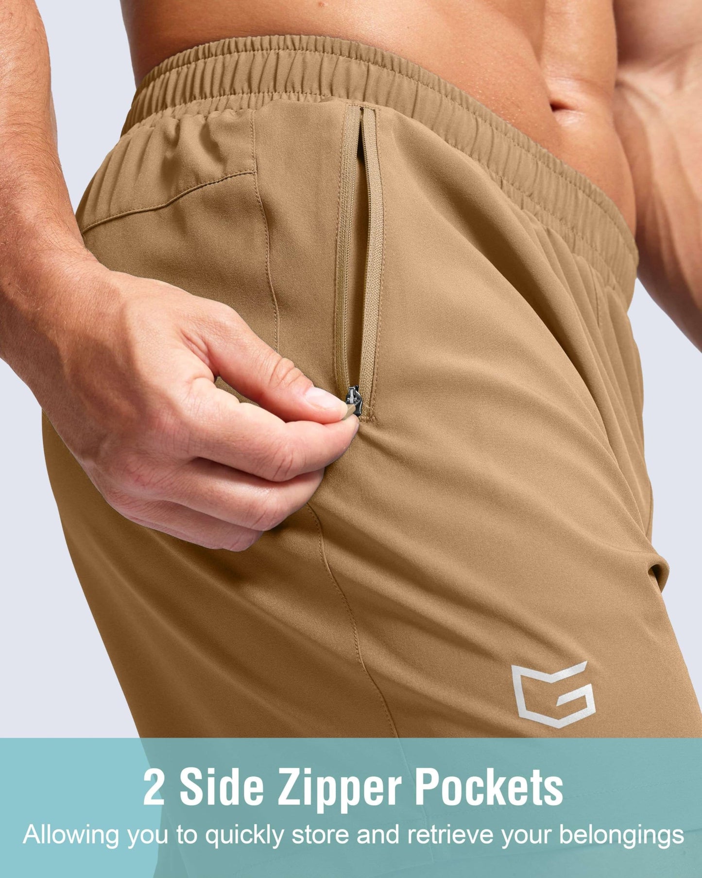 G Gradual Men's Athletic Running Shorts with Zipper Pockets Quick Dry 7"/ 5"/ 9" Workout Gym Shorts for Basketball Hiking(Dark Khaki,7L)