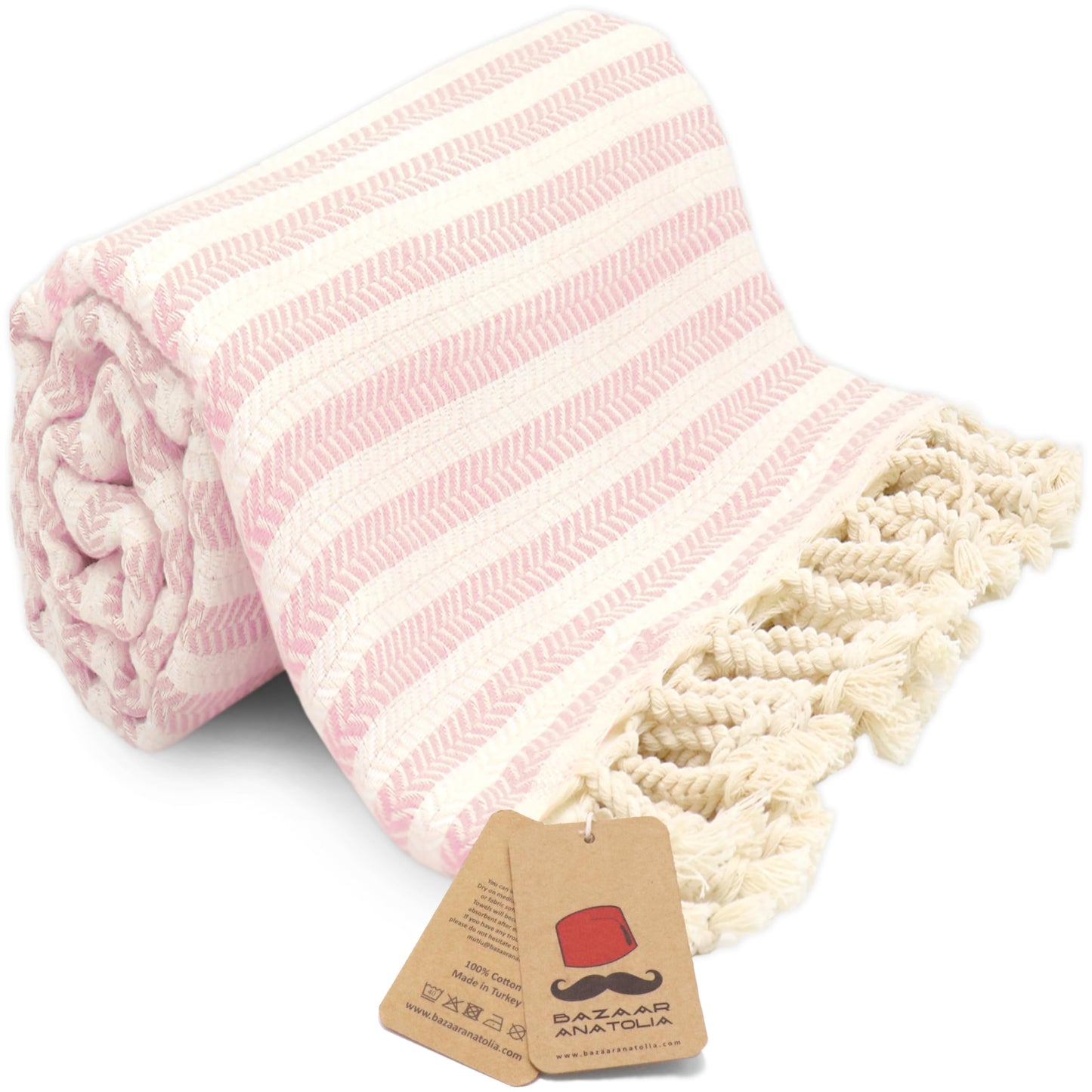 Bazaar Anatolia Turkish Beach Towel, 100% Cotton, 71x39 in, Arpa Pink