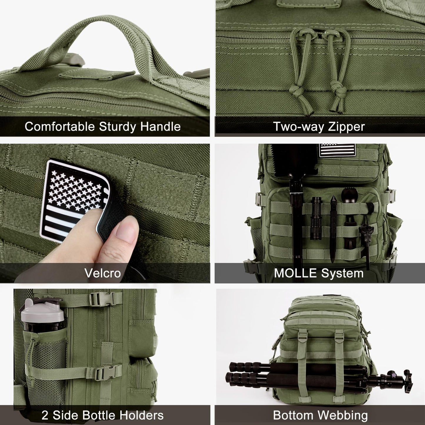 kookoomia Military Tactical Backpack 25L Day Backpack for Men Molle Army 3 Days Assault Pack Bug Out Bag Water Resistant and Heavy Duty Hiking Treeking Rucksack - Dark Green