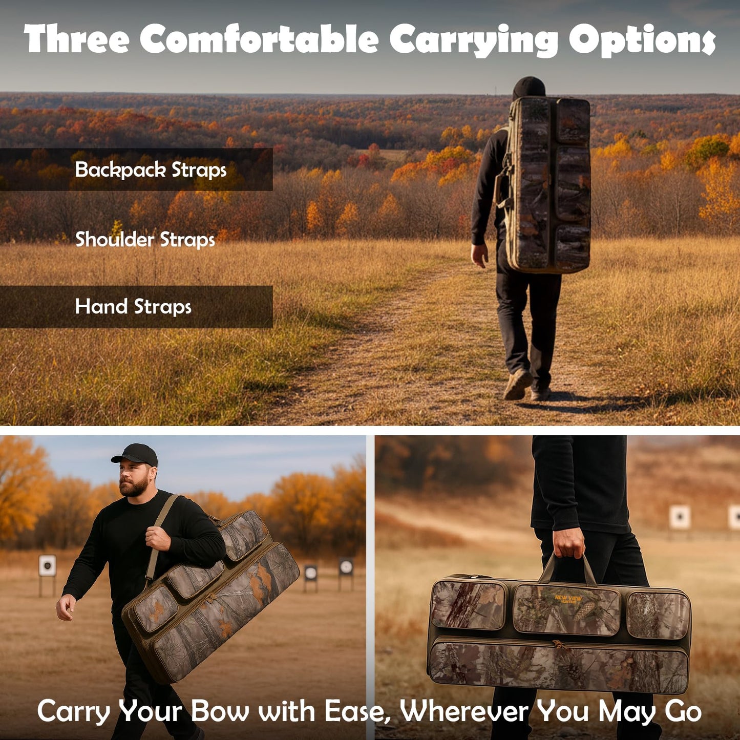 NEW VIEW Bow Case - Protects Your Compound Bow - Features Large Compartment, Soft Padding, Comfortable Carrying Options & Multiple Accessory Pockets - Lightweight Durable Archery Bow Bag