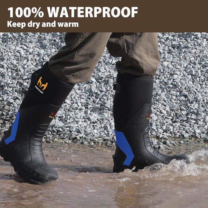 Rubber Work Boots - 800g Insulated, Puncture-Proof Steel Toe & Shank | Waterproof Neoprene for Farming & Construction (Size 6-14)
