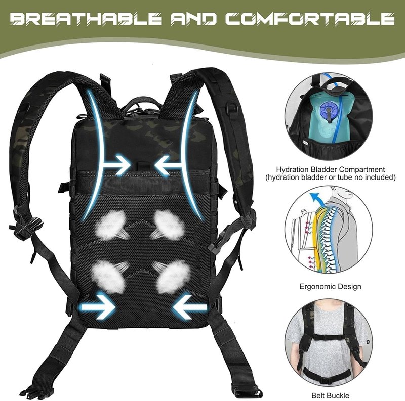 Military Backpack for Men - 45L Tactical Molle Rucksack | Heavy Duty Camouflage Bug Out Bag for Hiking & Gym