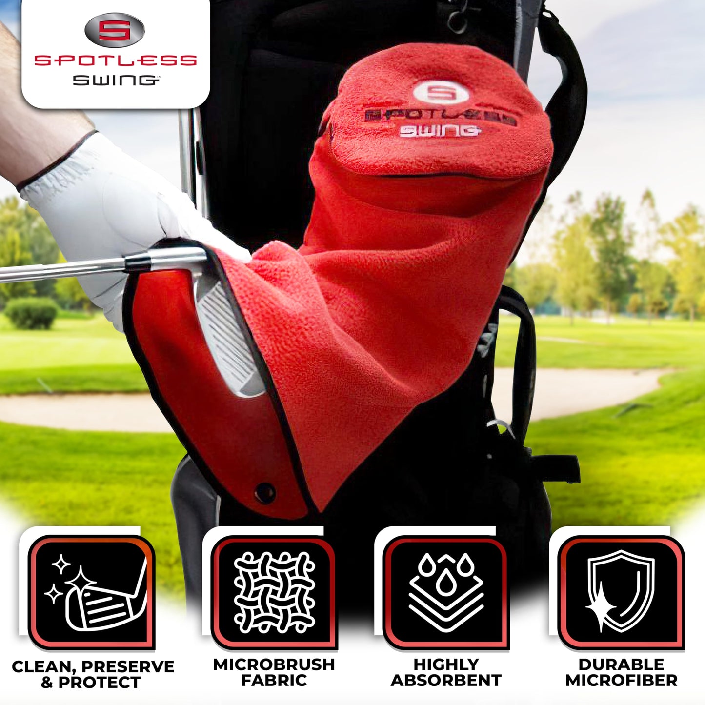 Spotless Swing Golf Towel | Microfiber Golf Club Cleaner Towel with Clip | 3-in-1 Design for Ultimate Convenience | Premium Multi-Use Accessories for Men and Women, Best Dad by Par
