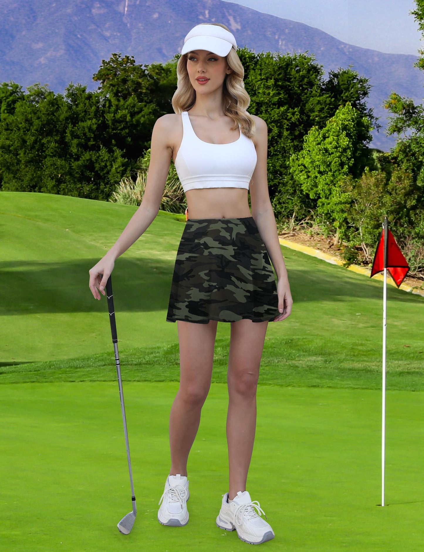 LouKeith Womens Tennis Skirt High Waisted Athletic Skorts Running Casual Pickle Ball Golf Skirts with Pockets Camo S