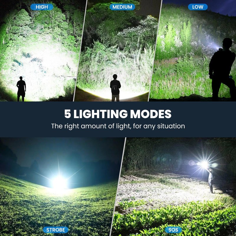 ALSTU 4 Packs Flashlight Rechargeable, 990,000 High Lumens Bright Flash Light, 5 Modes Adjustable Linternas, Powerful Handheld LED Flashlights for Home Camping