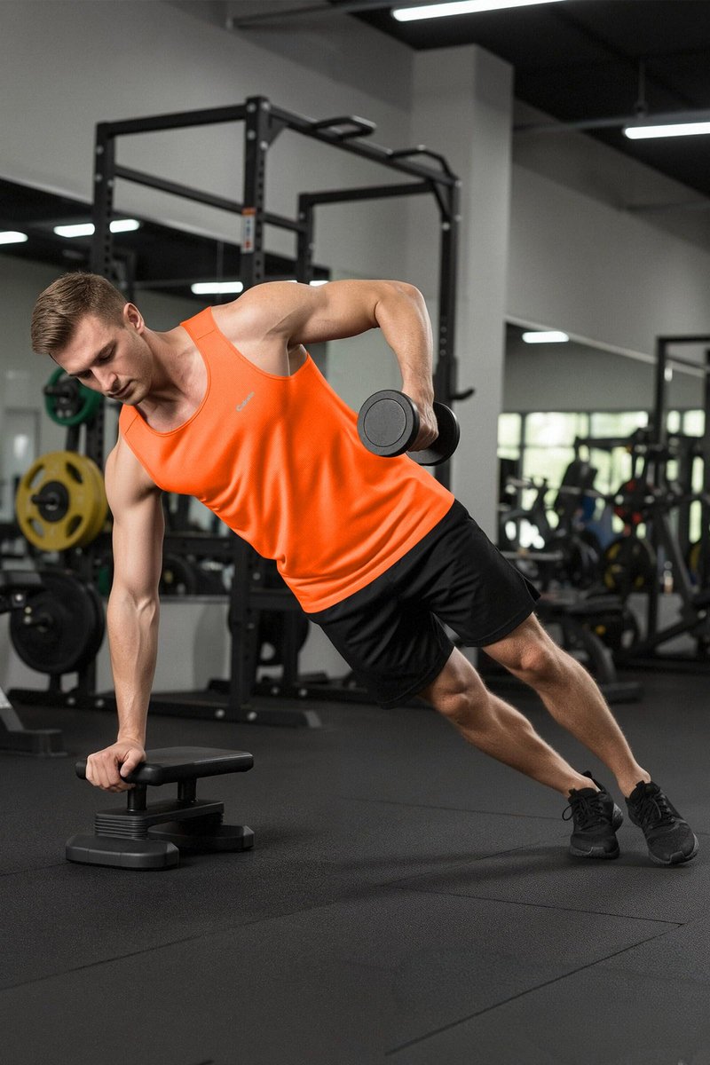 Cakulo Mens Tank Tops Big and Tall Swim Shirts Running Quick Dry Workout Sleeveless Summer Pack Grey/Neon Orange/Green 2XL