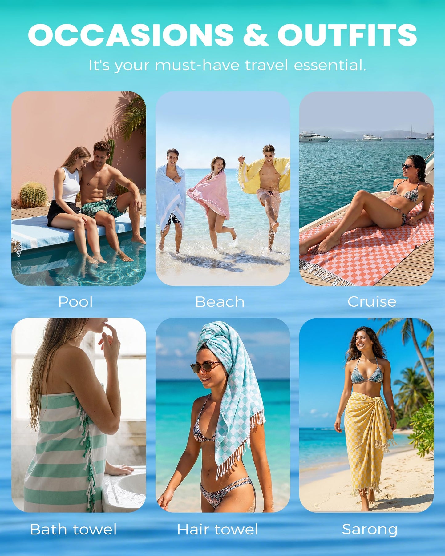 Antfuny 2 Packs Checkered Plaid Travel Towel Turkish Towel Beach Blanket Quick Dry Lightweight Hawaii Summer Vacation Necessities Europe Costa Rica Florida Trip Essentials Airplane Accessories Flight