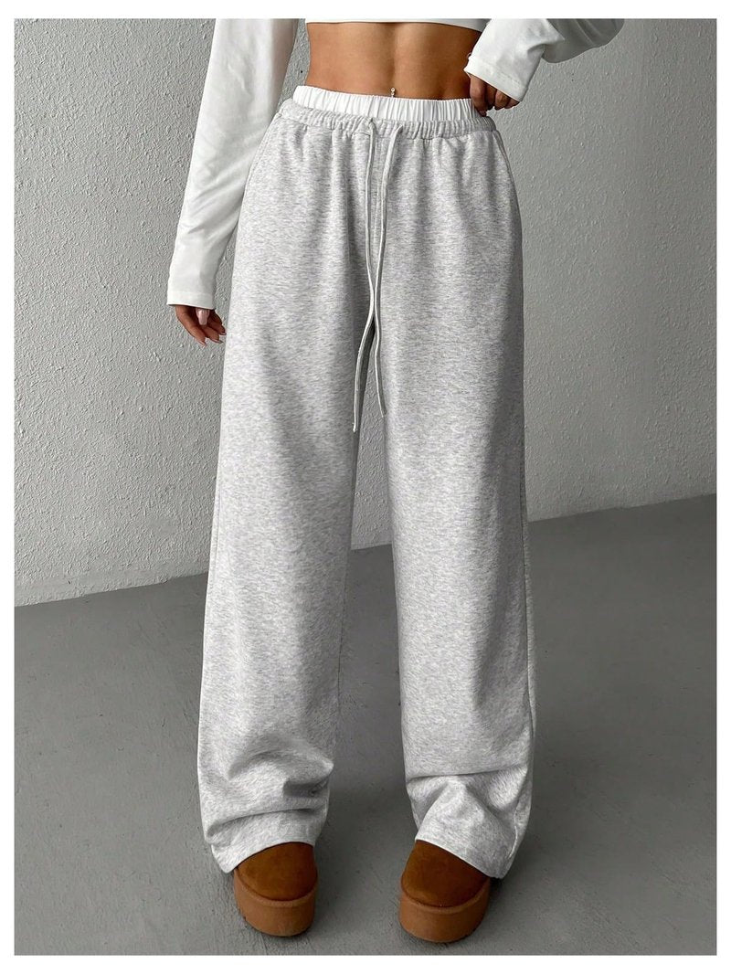 Floerns Girl's Drawstring Waist Track Pants Colorblock Straight Leg Athletic Sweatpants Grey