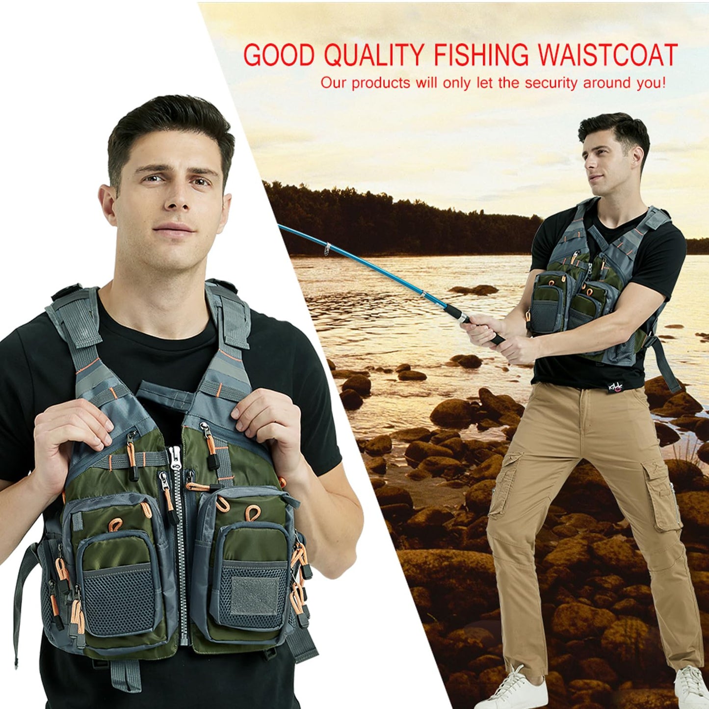 Obcursco Fly Fishing Vest Pack Adjustable for Men and Women with Breathable Mesh, Trout Fishing Gear, for Outdoors Stream Fishing (Army Green)