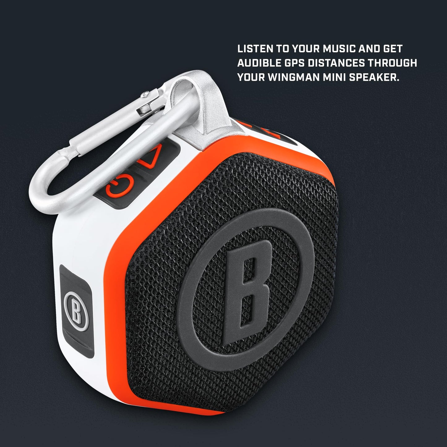 Bushnell Golf Wingman Mini GPS Speaker – Ultra Portable Bluetooth Golf Speaker with Audible Distances, Magnetic Cart Mount, Waterproof, 10Hr Battery & Carabiner, Orange