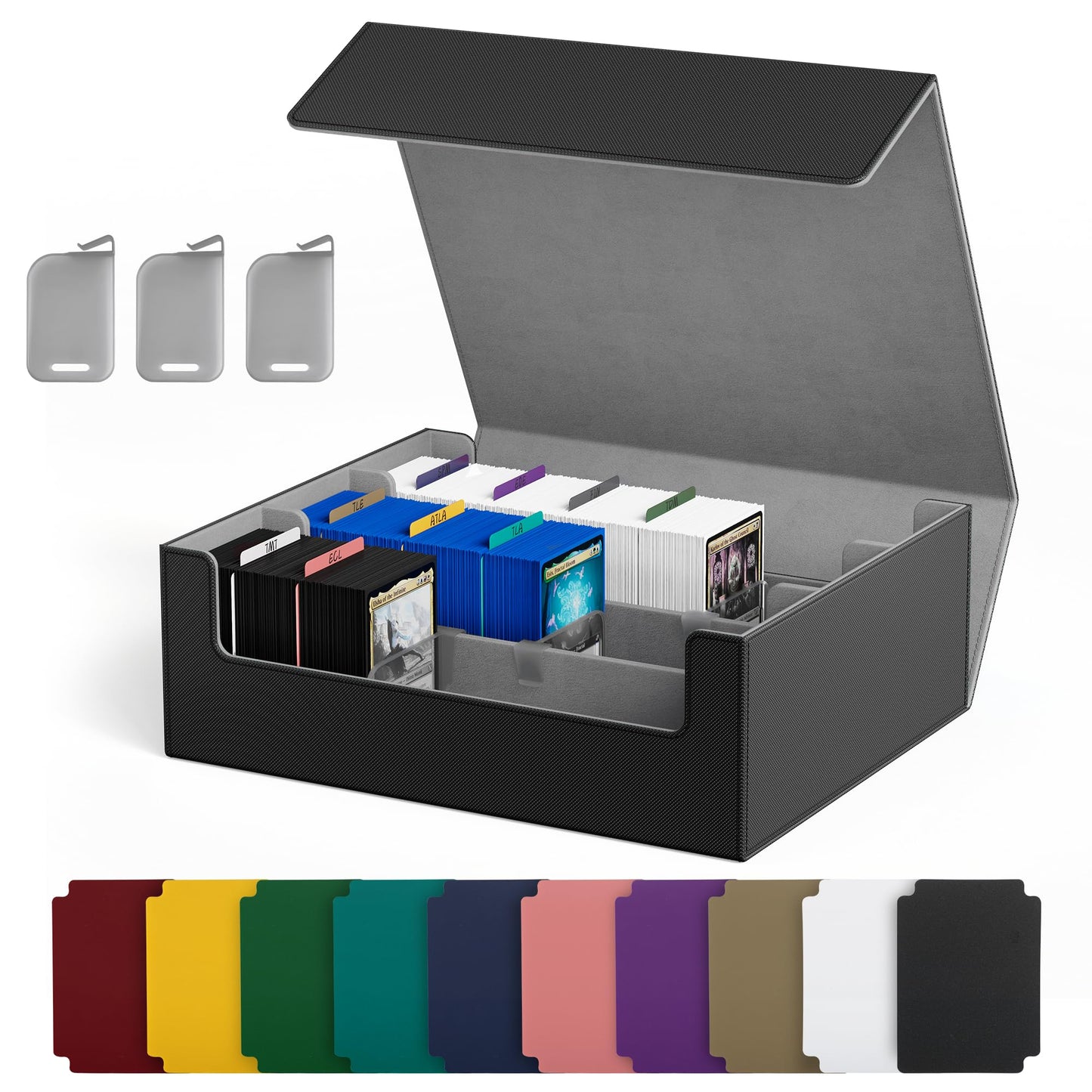 UAONO Card Storage Box for Trading Cards, 2400+ MTG Commander Deck Box With 24pcs Colorful Divider, Card Case Fits for Magic TCG PTCG Game Cards (Blue)