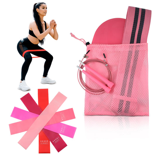 Workout Bands Set for Women, Resistance Bands - Jump Rope and Resistance Band Set with Gliding Disks and Portable Mesh Bag - Durable, Lightweight, and Portable Workout Kits and Jump Rope for Women