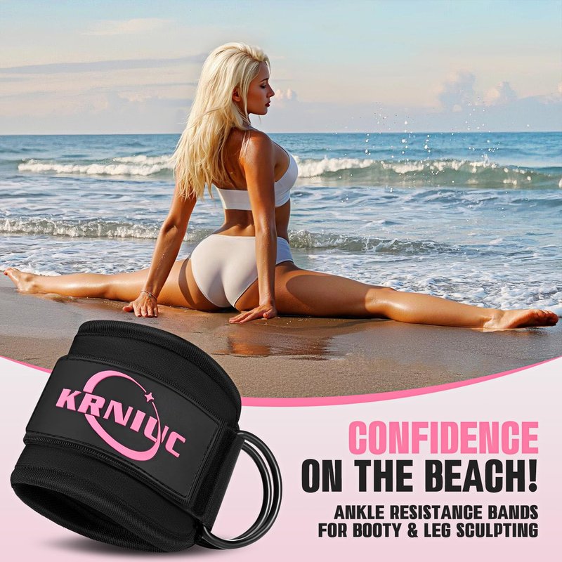 KRNIUC Ankle Resistance Bands with Cuffs, Resistance Bands for Working Out, Home Gym Workout Equipment for Women, Pilates Exercise, Hip, Leg, Glute Ankle Weights Training- Exercise Guides Included