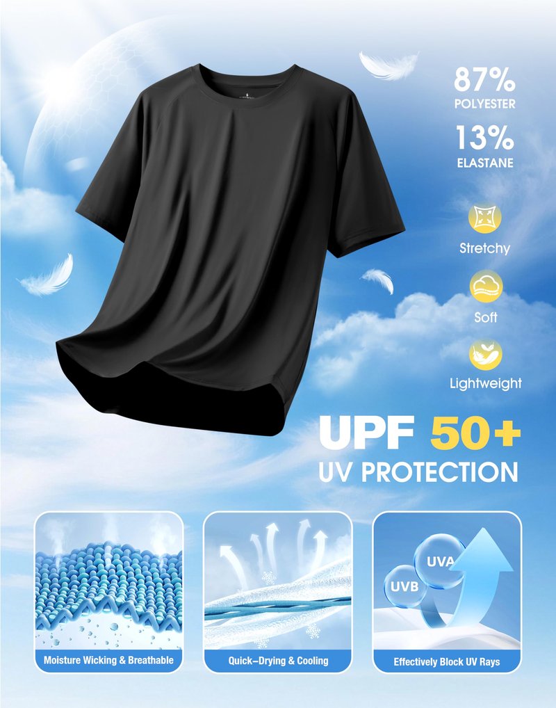 Soothfeel Mens Workout Shirts Quick Dry Athletic Running T-Shirts Short Sleeve Cooling Moisture Wicking Gym Active Tee Tops Black L