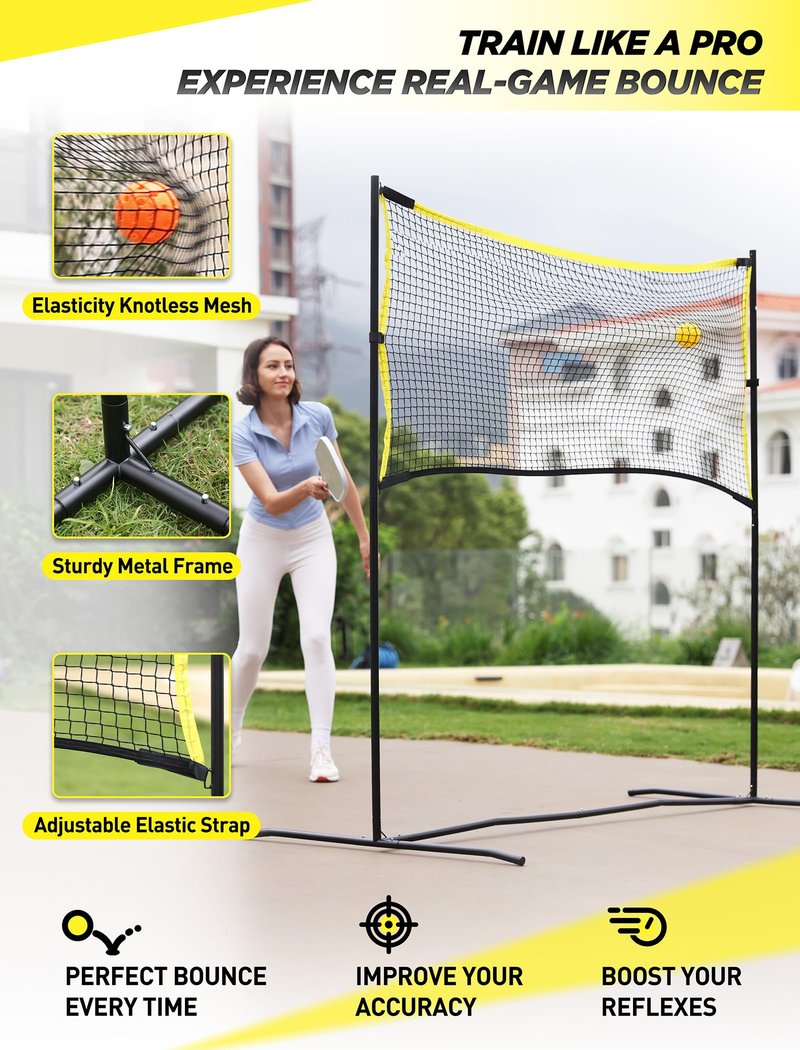MerryMove Pickleball Net with Practice Rebounder: 6ft Wide Pickleball Trainer - Practice Rebounder for Solo and Dink Pickle Ball Training (Black-Yellow)